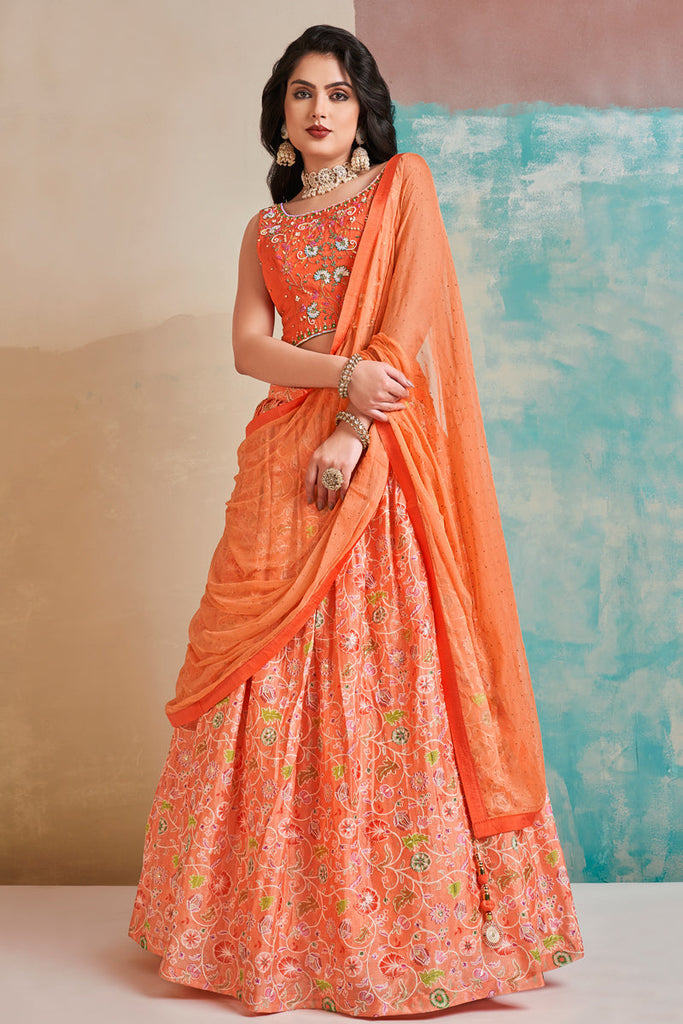 Orange Color Exquisite Printed Work Readymade Lehenga Choli Clothsvilla