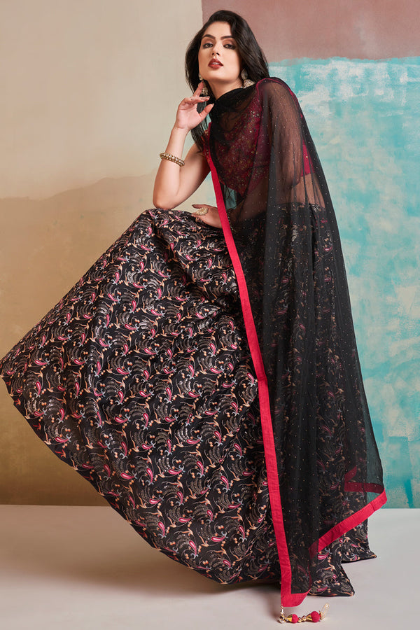 Attrective Chinon Fabric Black Color Readymade Lehenga Choli Clothsvilla