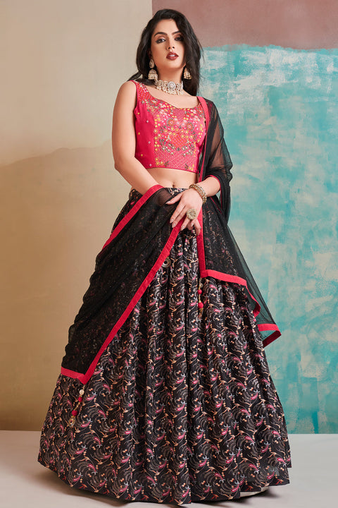 Attrective Chinon Fabric Black Color Readymade Lehenga Choli Clothsvilla Main image