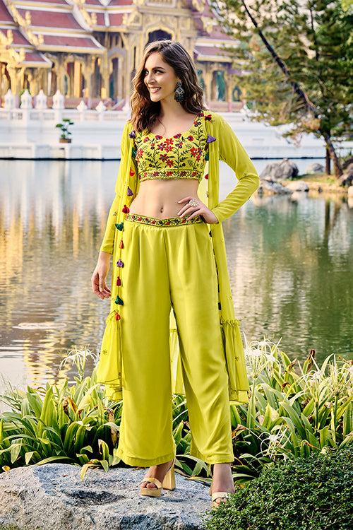 Florescene Georgette Embroidered Three Piece Co-Ord Set ClothsVilla.com