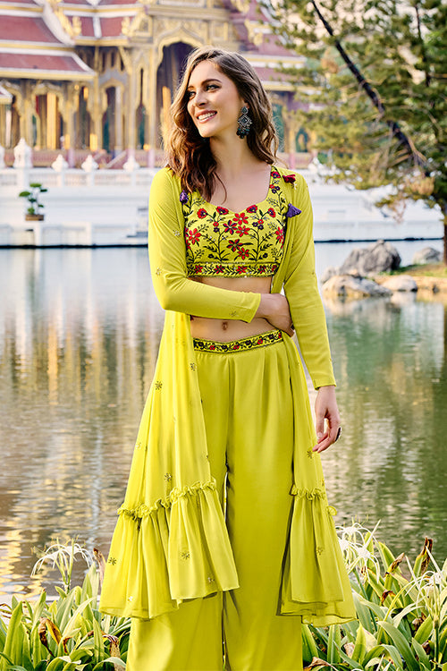 Florescene Georgette Embroidered Three Piece Co-Ord Set ClothsVilla.com