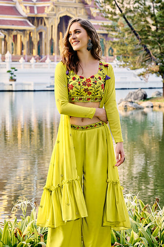 Florescene Georgette Embroidered Three Piece Co-Ord Set ClothsVilla.com