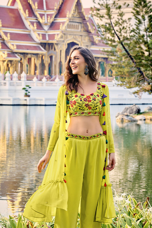 Florescene Georgette Embroidered Three Piece Co-Ord Set ClothsVilla.com