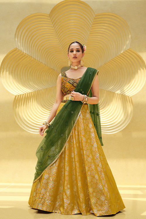 Fluorescent Green Georgette Metallic Foil Work Lehenga Choli 2231 ClothsVilla.com