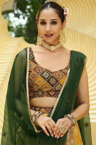 Fluorescent Green Georgette Metallic Foil Work Lehenga Choli 2231 ClothsVilla.com