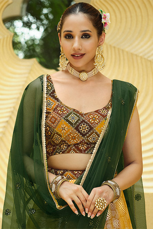 Fluorescent Green Georgette Metallic Foil Work Lehenga Choli 2231 ClothsVilla.com