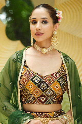 Fluorescent Green Georgette Metallic Foil Work Lehenga Choli 2231 ClothsVilla.com