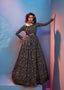 Full Sleeves Black Floral Gown With Fancy Sequins Work Belt ClothsVilla