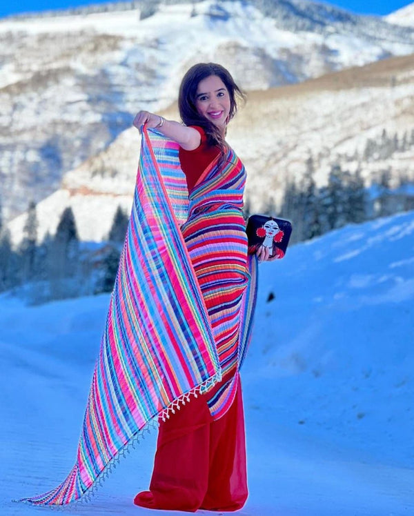 Function Wear Multi Color Pleated Saree Clothsvilla