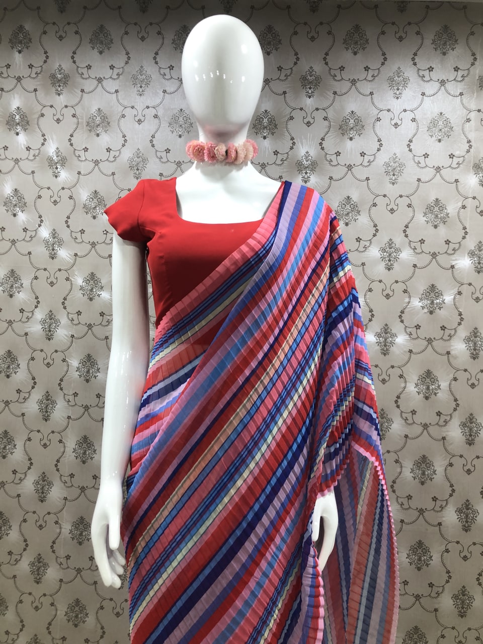 Function Wear Multi Color Pleated Saree Clothsvilla