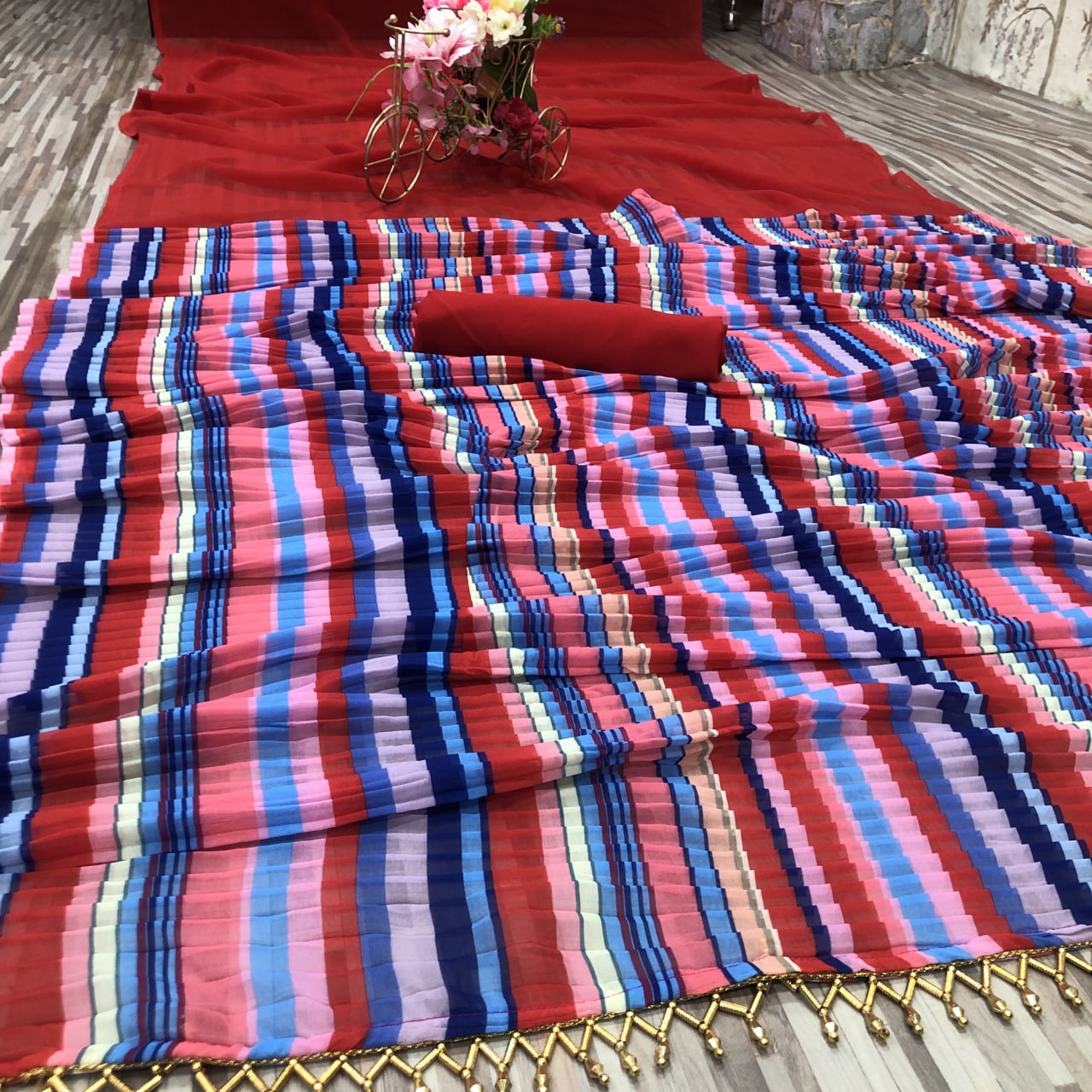 Function Wear Multi Color Pleated Saree Clothsvilla