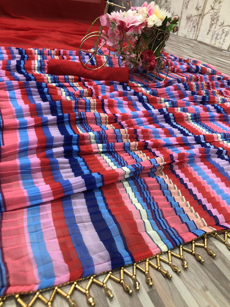 Function Wear Multi Color Pleated Saree Clothsvilla