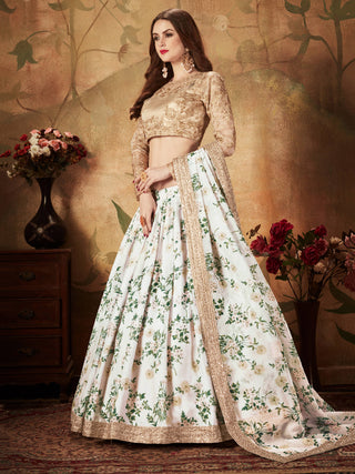 Breathtaking Off-White Sabyasachi Floral Printed Organza Silk Party Wear Lehenga Choli With Blouse ClothsVilla