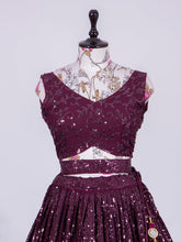 Load image into Gallery viewer, Wine Color Sequins and Thread Embroidery Work Georgette Lehenga Clothsvilla