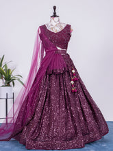 Load image into Gallery viewer, Wine Color Sequins and Thread Embroidery Work Georgette Lehenga Clothsvilla