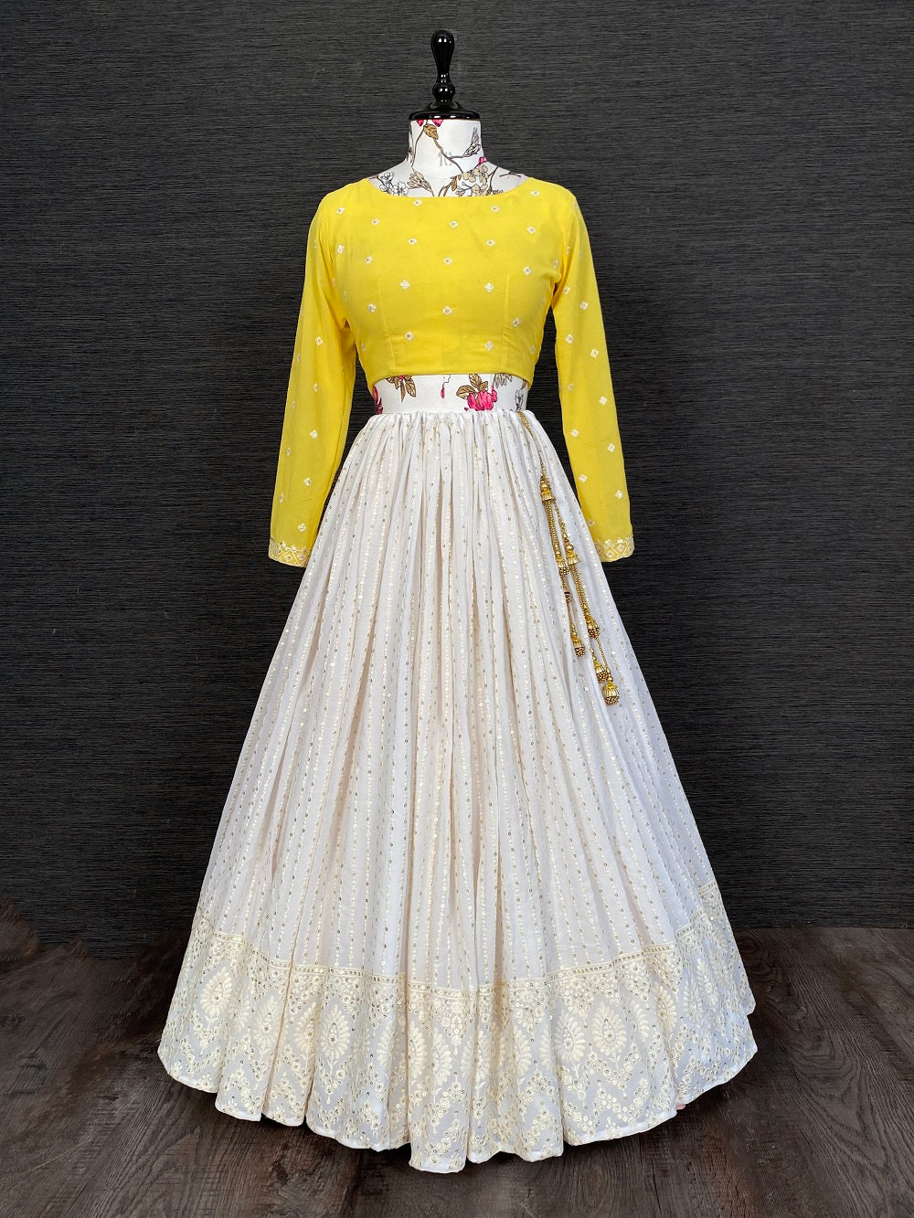 White Color Lucknowi Work Lehenga Choli With Dupatta Clothsvilla