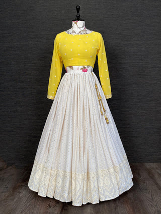 White Color Lucknowi Work Lehenga Choli With Dupatta Clothsvilla
