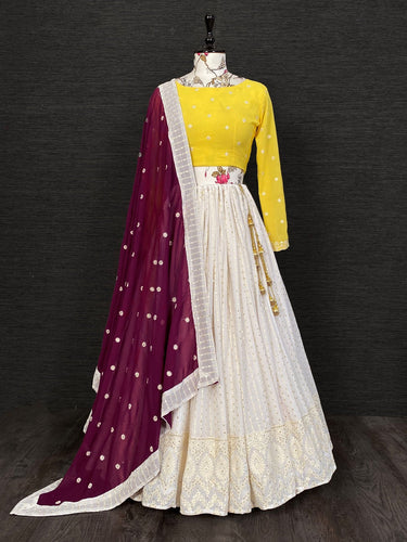 White Color Lucknowi Work Lehenga Choli With Dupatta Clothsvilla