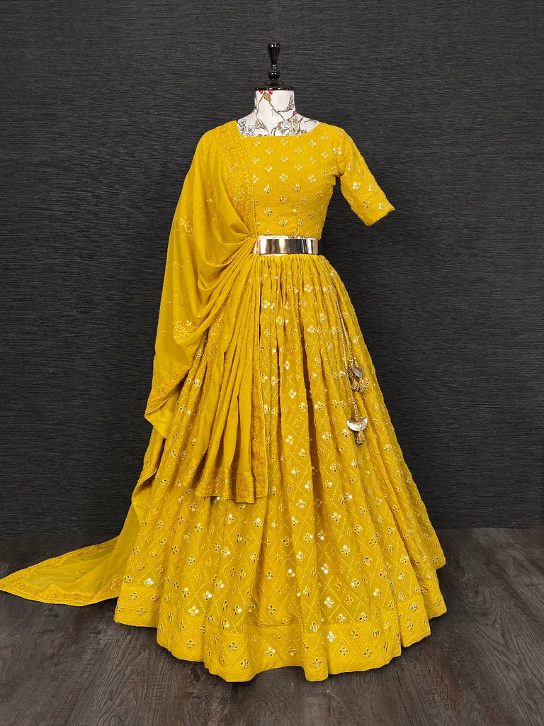 Yellow Color Embroidered Georgette Lehenga Sets Clothsvilla