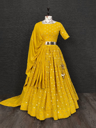 Yellow Color Embroidered Georgette Lehenga Sets Clothsvilla