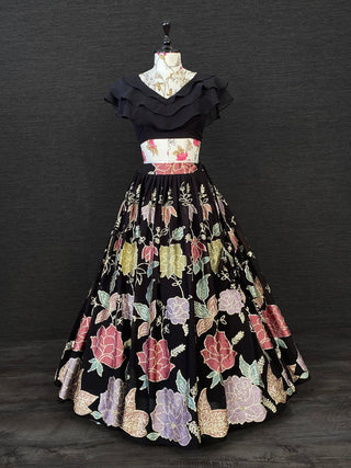 Black Color Thread And Sequins Embroidery Work Georgette Crop-Top Clothsvilla