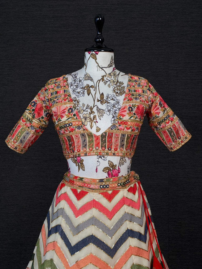 Multi Color Thread & Sequins Embroidery Work Georgette Heavy Lehenga Choli Set With Dupatta Clothsvilla