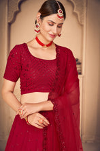 Load image into Gallery viewer, Georgette Fabric Wedding Wear Embroidered Lehenga Choli In Red Color ClothsVilla