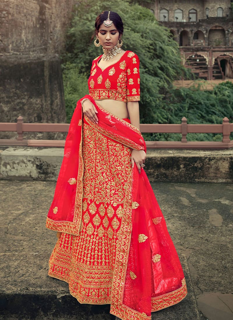 Red Heavy Embroidered Chaniya Choli Clothsvilla