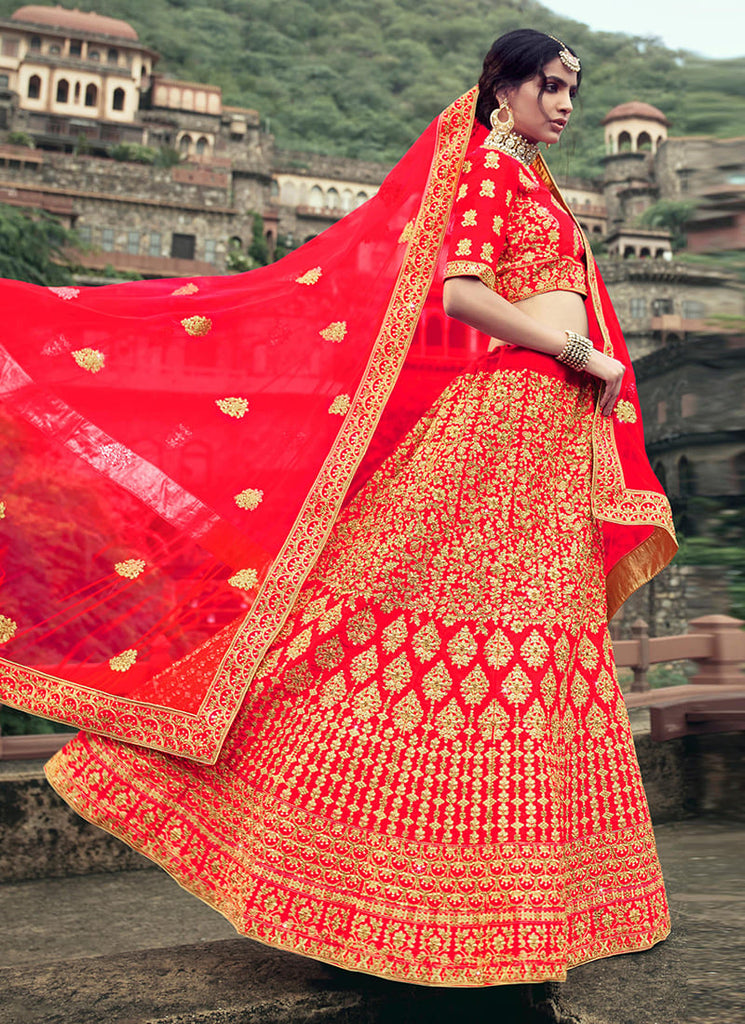 Red Heavy Embroidered Chaniya Choli Clothsvilla