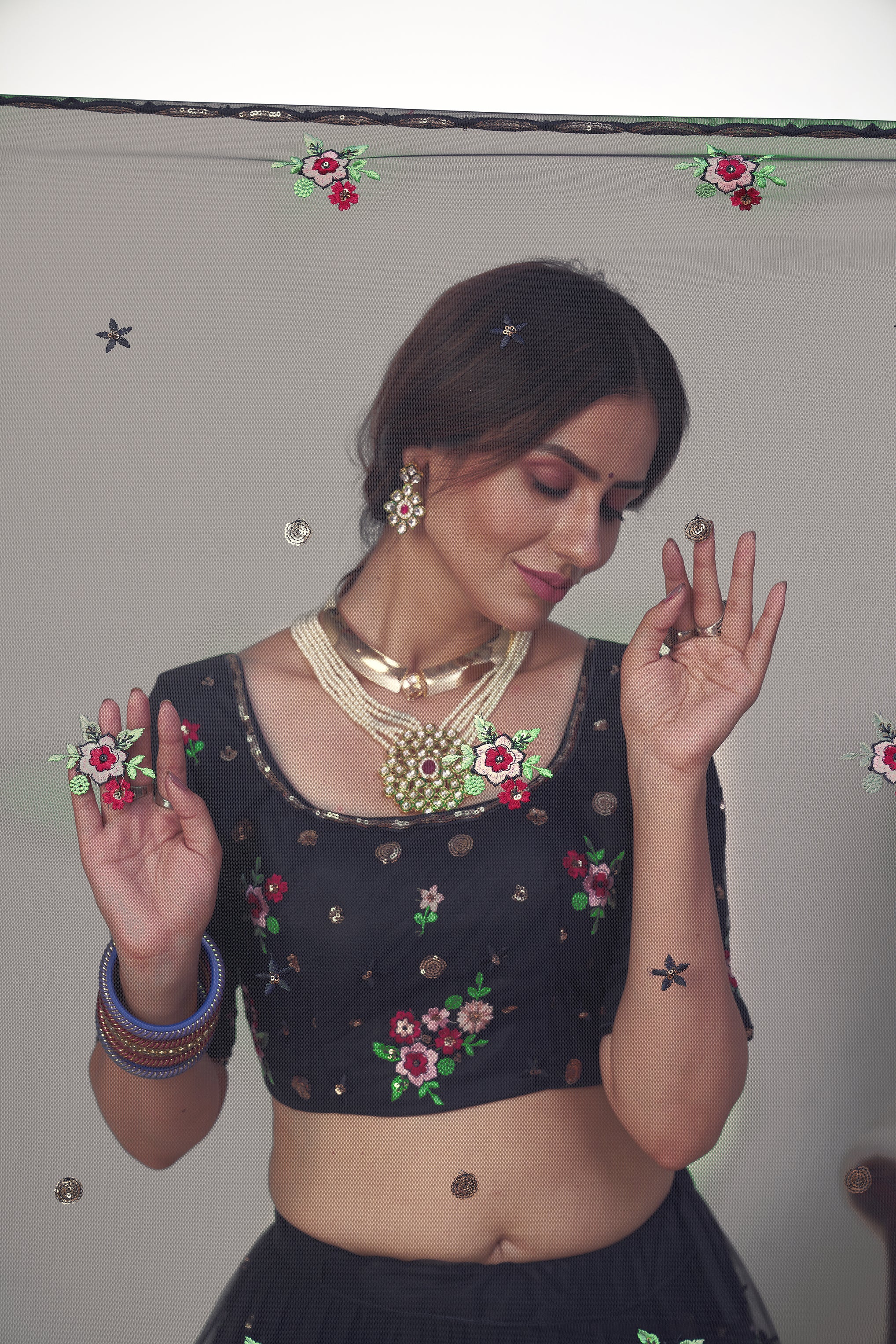 Glamorous Navy-Blue Embroidered Net Party Wear Lehenga Choli ClothsVilla