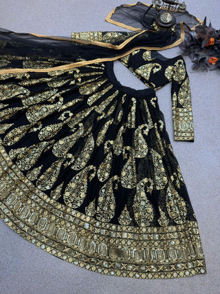 Glamourous Black Color Sequence Work Lehenga Choli Clothsvilla