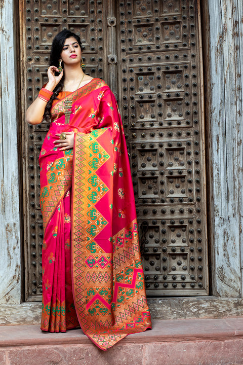 Glamourous Dark Pink Woven Silk Patola Fancy Saree ClothsVilla Main image