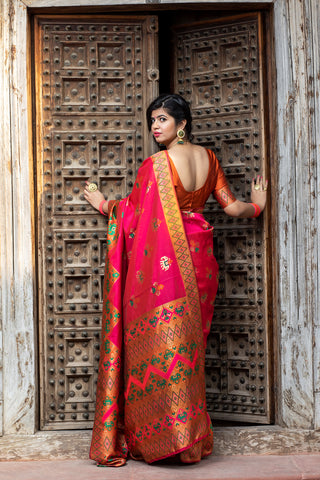 Glamourous Dark Pink Woven Silk Patola Fancy Saree ClothsVilla