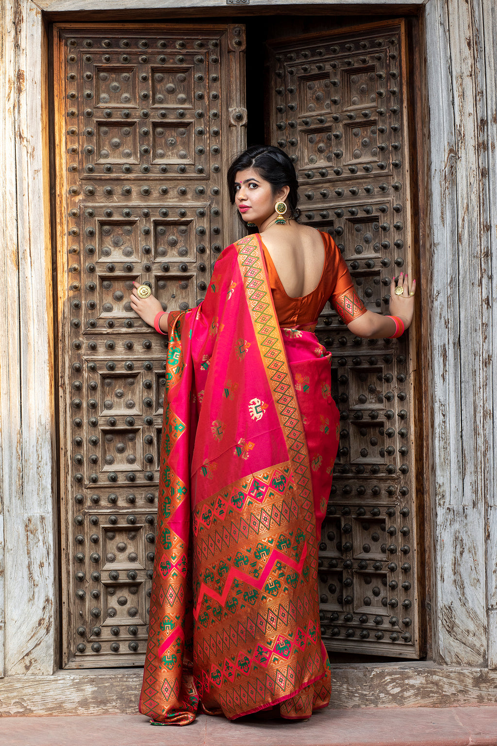 Glamourous Dark Pink Woven Silk Patola Fancy Saree ClothsVilla