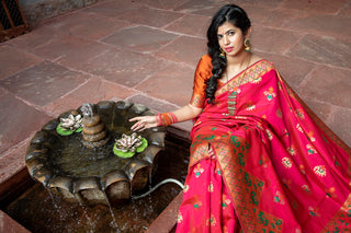 Glamourous Dark Pink Woven Silk Patola Fancy Saree ClothsVilla