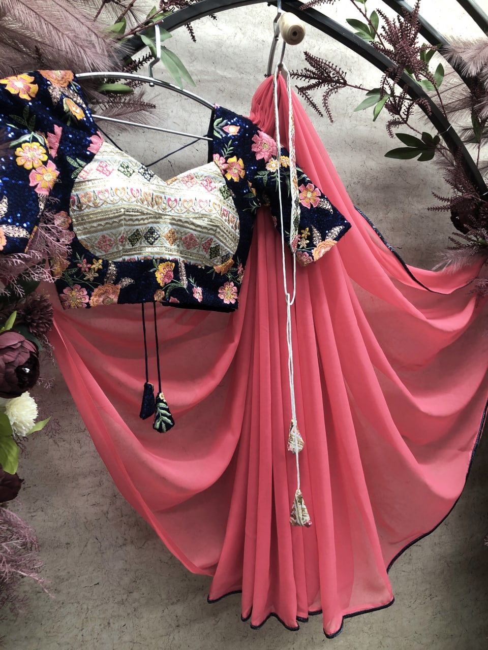 Glamourous Peach Color Saree With Stitched Blouse Clothsvilla