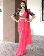 Load image into Gallery viewer, Glamourous Peach Color Saree With Stitched Blouse Clothsvilla