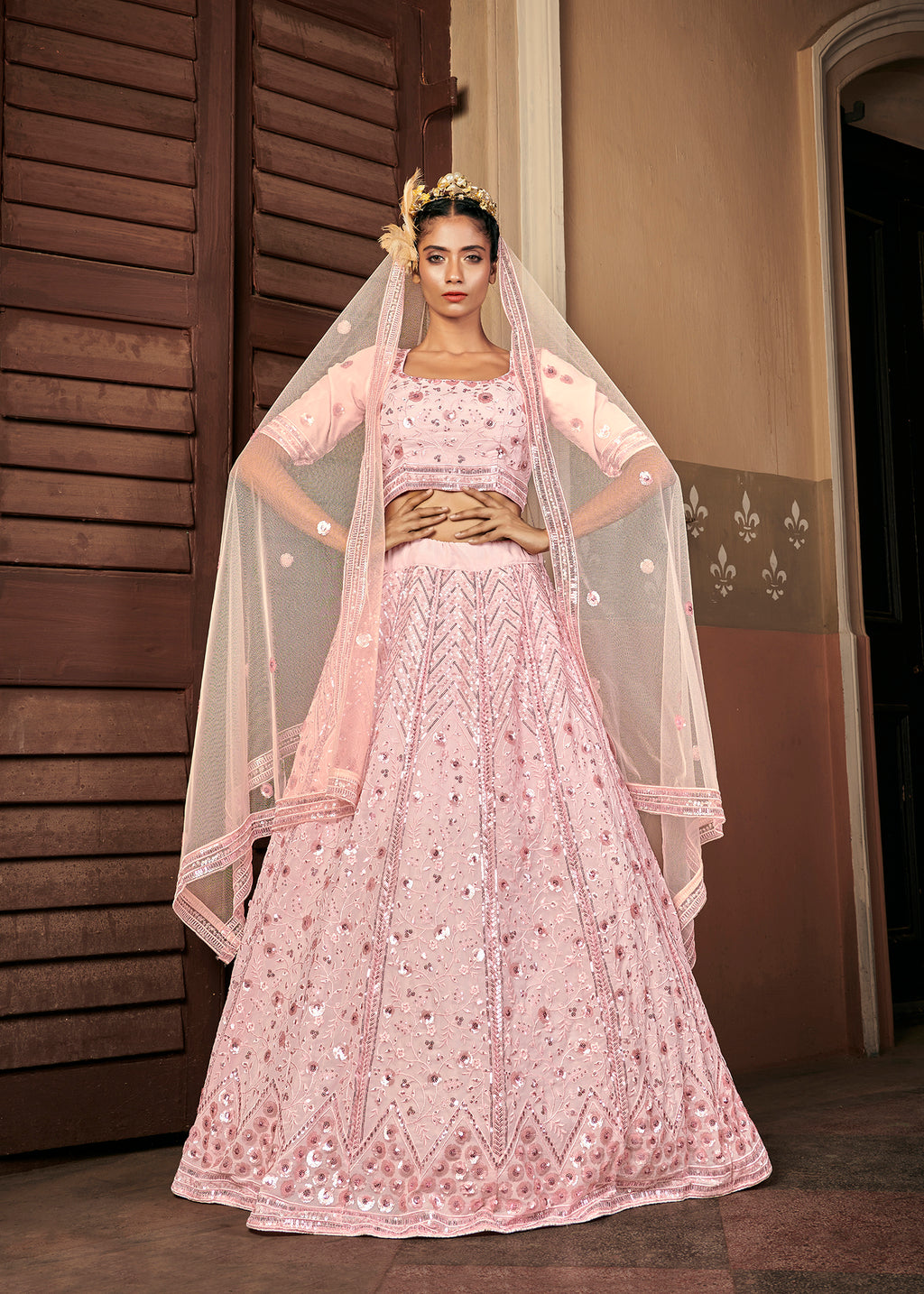 Glamourous Pink Sequins Embroidered Georgette Party Wear Lehenga ClothsVilla