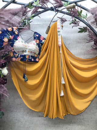 Glamourous Yellow Color Saree With Stitched Blouse Clothsvilla
