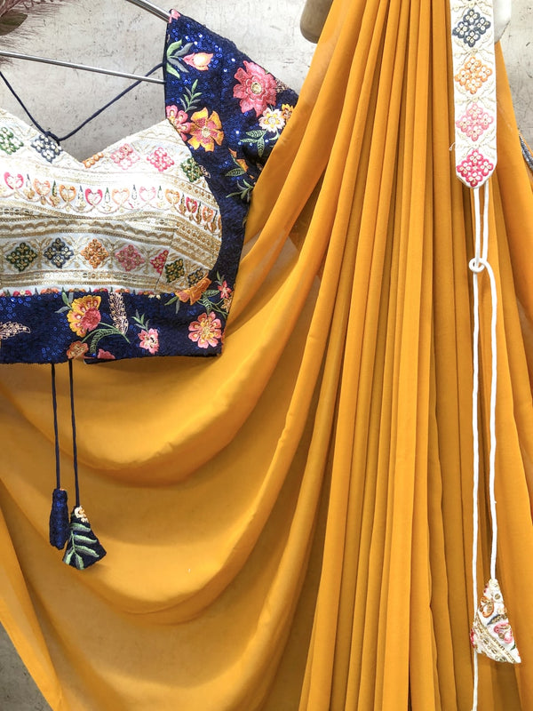 Glamourous Yellow Color Saree With Stitched Blouse Clothsvilla