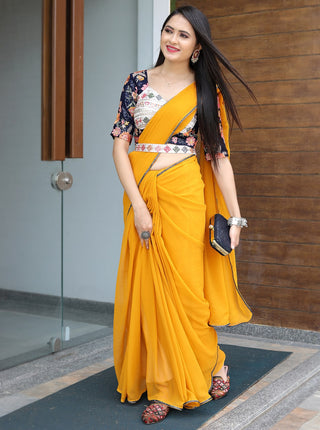 Glamourous Yellow Color Saree With Stitched Blouse Clothsvilla
