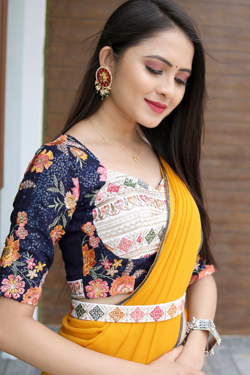 Glamourous Yellow Color Saree With Stitched Blouse Clothsvilla