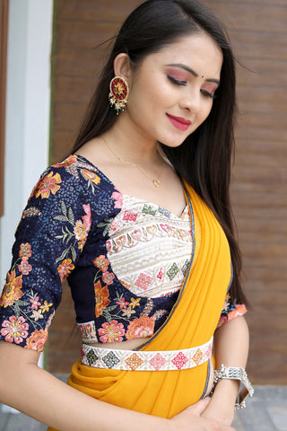 Glamourous Yellow Color Saree With Stitched Blouse Clothsvilla