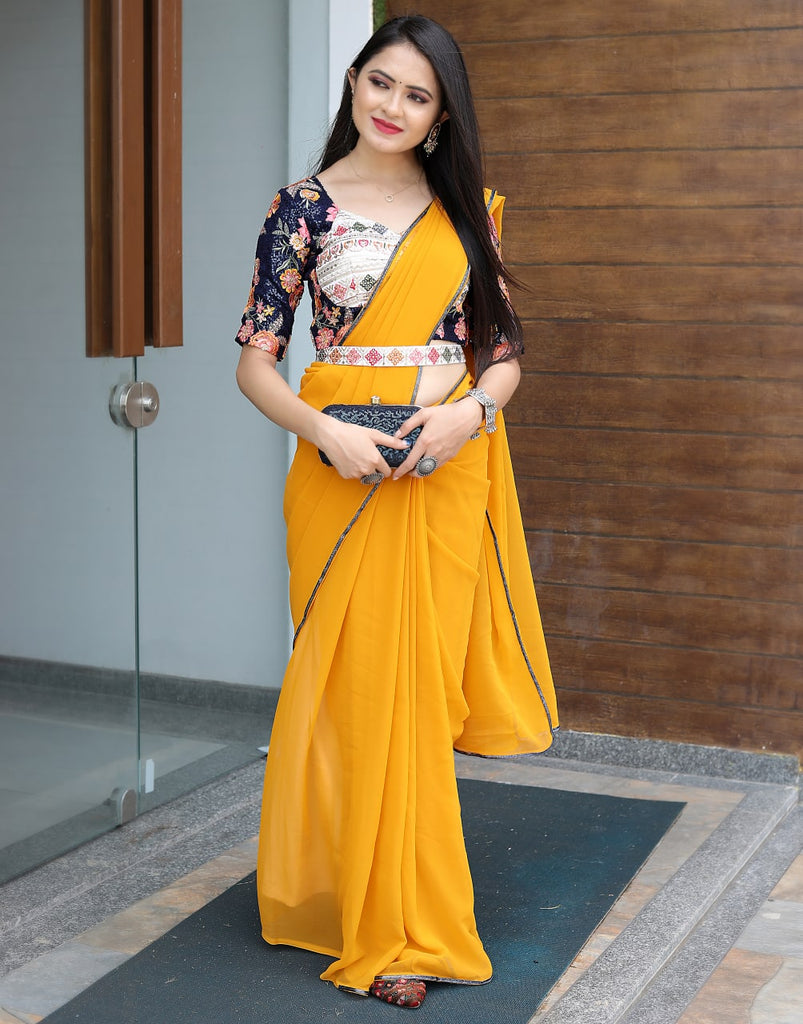 Glamourous Yellow Color Saree With Stitched Blouse Clothsvilla