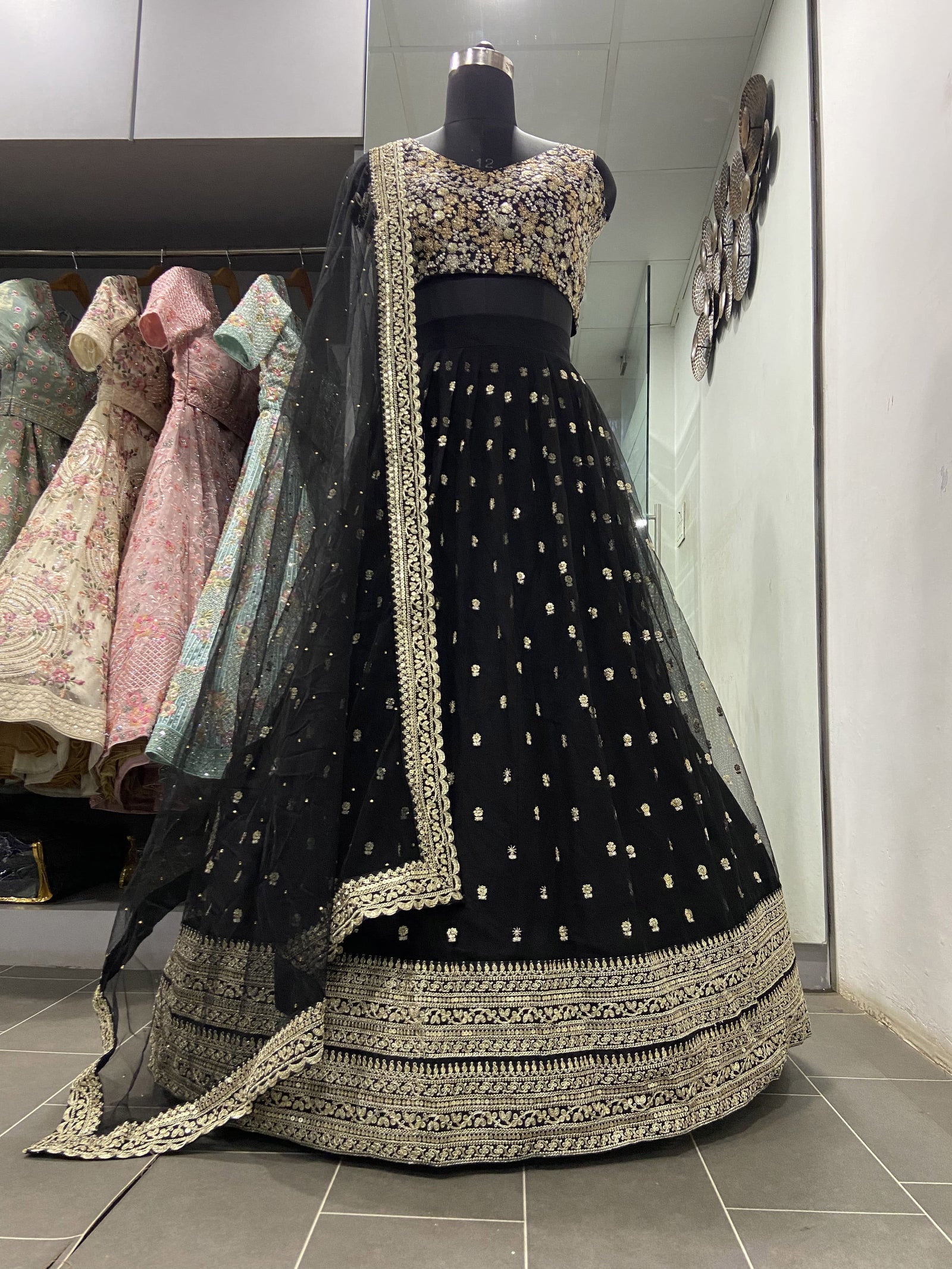 Glorious Black Sequins Embroidered Net Party Wear Lehenga Choli Clothsvilla
