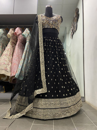 Glorious Black Sequins Embroidered Net Party Wear Lehenga Choli Clothsvilla