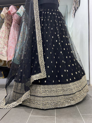 Glorious Black Sequins Embroidered Net Party Wear Lehenga Choli Clothsvilla