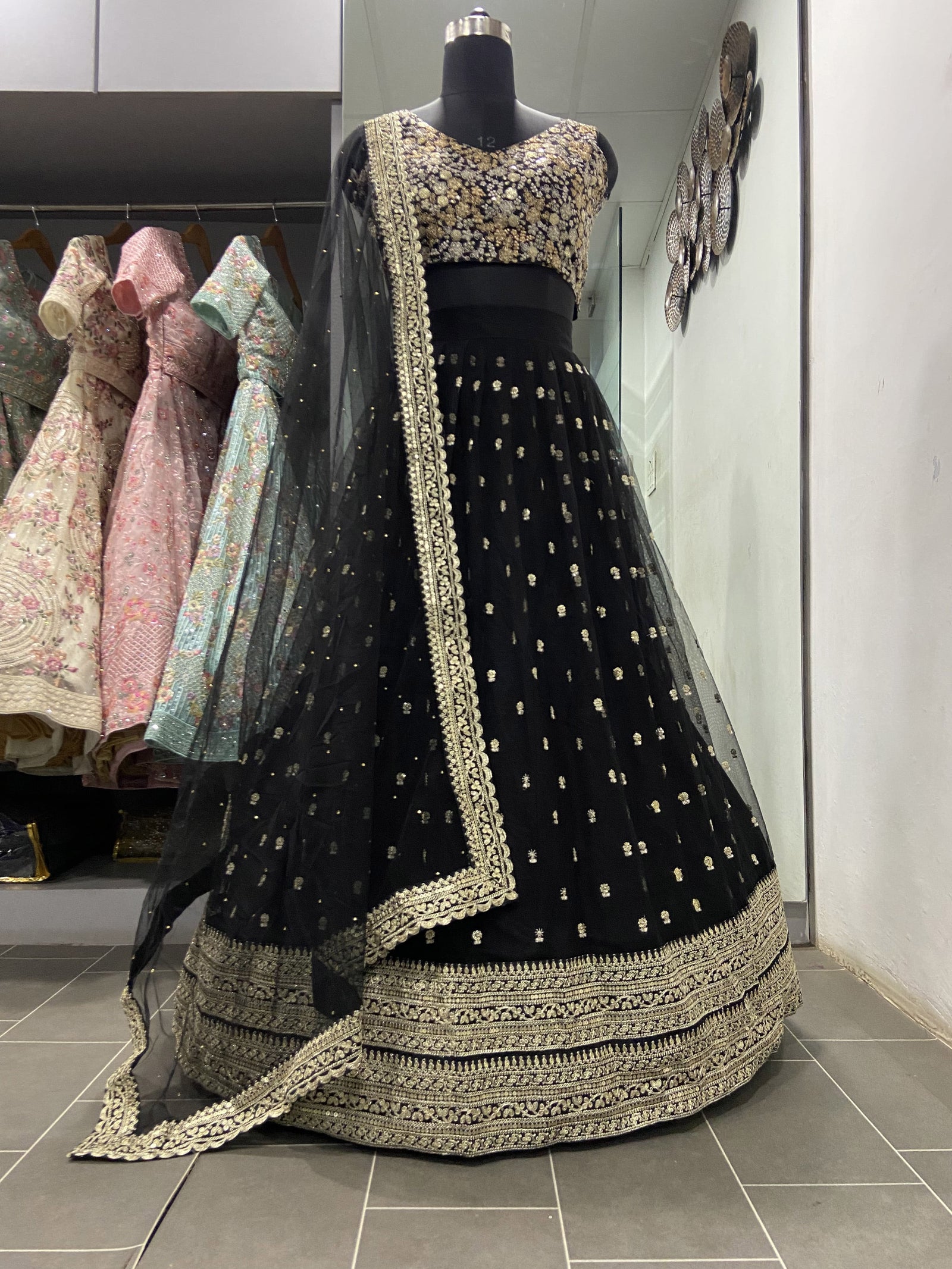 Glorious Black Sequins Embroidered Net Party Wear Lehenga Choli Clothsvilla