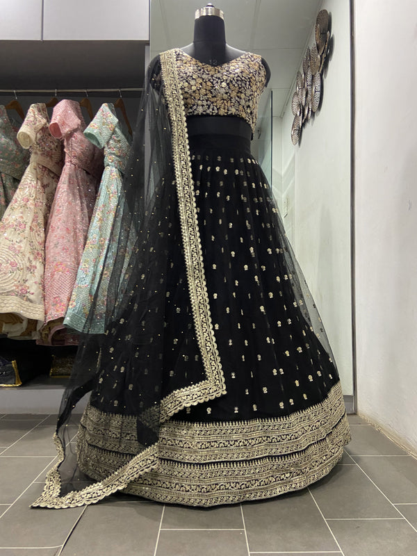 Glorious Black Sequins Embroidered Net Party Wear Lehenga Choli Clothsvilla