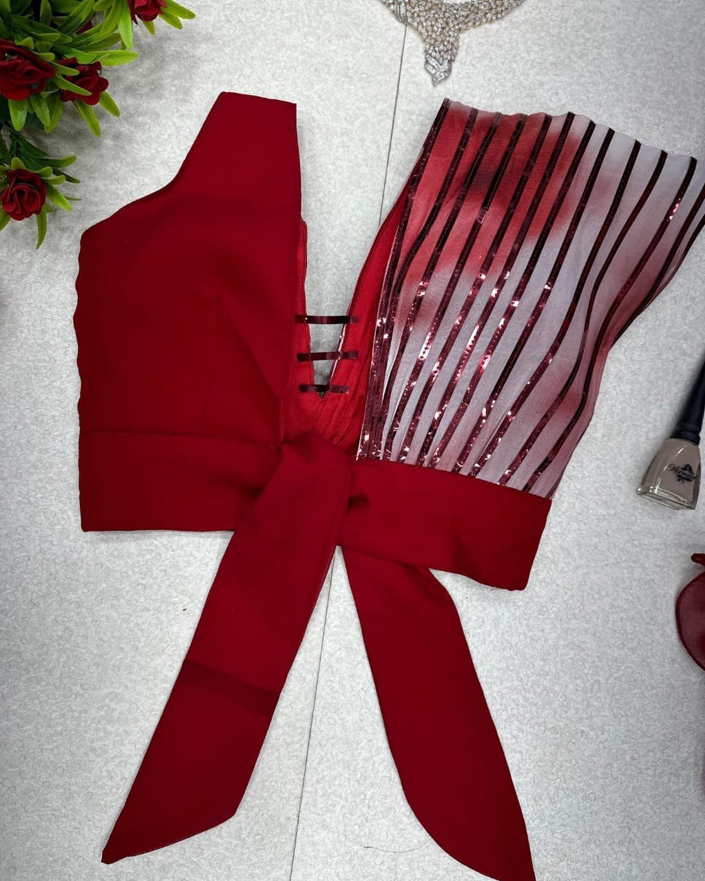 Glorious Maroon Color Lehenga with Metallic Strip Stich Blouse Clothsvilla